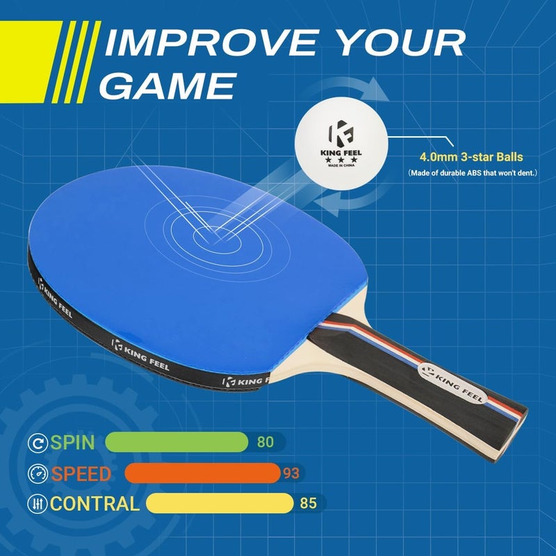 KINGFEEL Ping Pong Paddles Set of 4 Premium Table Tennis Rackets 3-Star Ping Pong Balls(8) with Ping Pong Paddle Case Professional Table Tennis Paddles Set for Indoor & Outdoor Games - Image 3